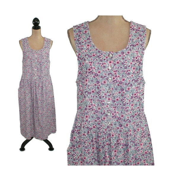 90s Corduroy Jumper Dress Women Medium, Cotton Flo