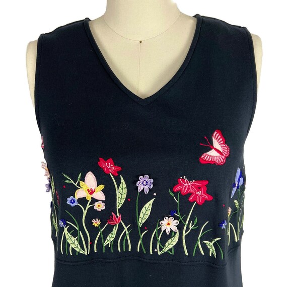 M 90s Embroidered Black Sleeveless Cotton Jersey … - image 2