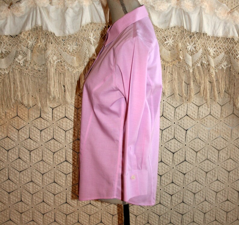 34 Sleeve Pink Cotton Blouse Size 8 Collared Button Shirt Women Medium Casual Tops Spring Summer Preppy Tailored 90s Vintage Liz Claiborne