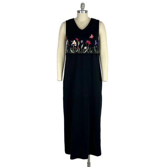 M 90s Embroidered Black Sleeveless Cotton Jersey … - image 5