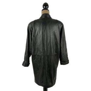 Vintage WILSONS Oversized Black Leather Coat Women, Round Shoulder Pad Dolman Sleeve 80s New Wave 90s Minimalist Trench Coat Medium to Large image 6