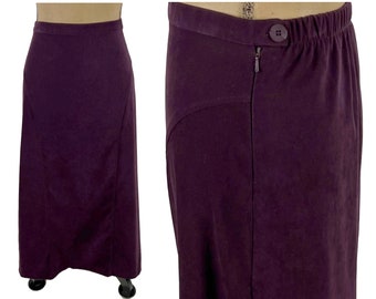 90s Dark Purple Maxi Skirt XL, Plus Size A Line Long Skirt 34"-38" Ultrasuede Brushed Polyester, 1990s Clothes Women Vintage