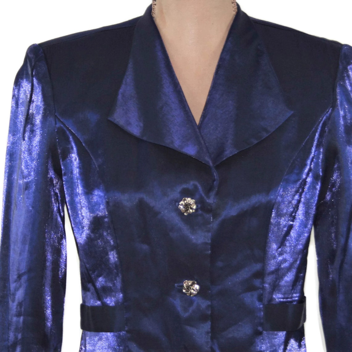 Iridescent Midnight Blue Satin Evening Jacket Women Small Etsy