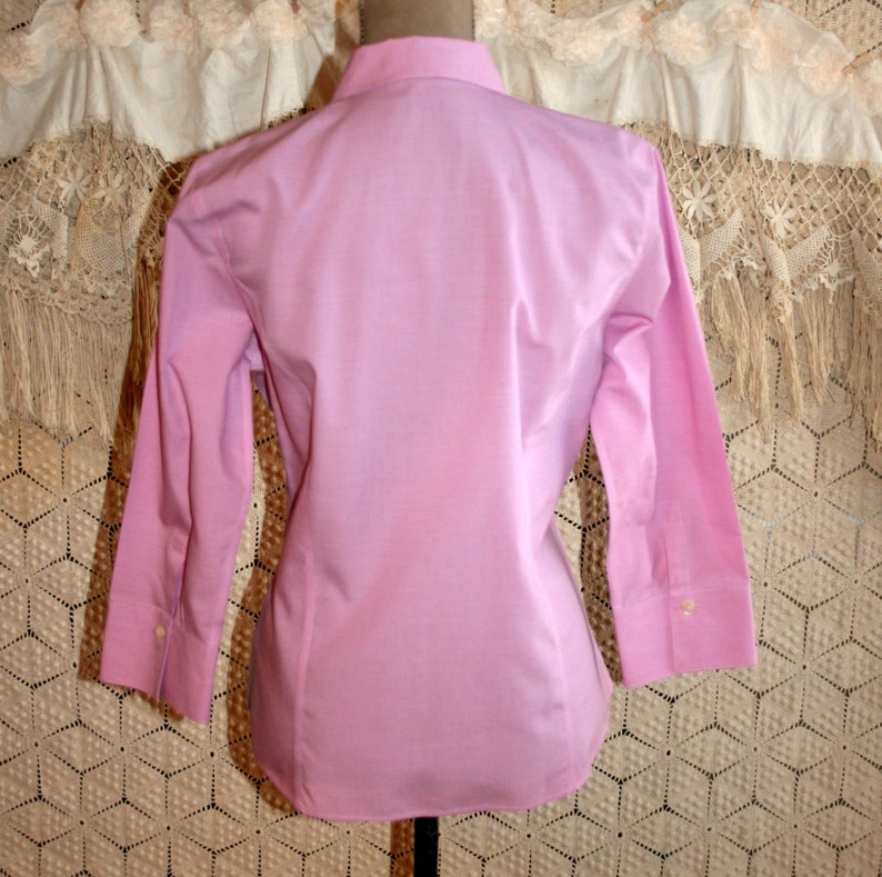34 Sleeve Pink Cotton Blouse Size 8 Collared Button Shirt Women Medium Casual Tops Spring Summer Preppy Tailored 90s Vintage Liz Claiborne