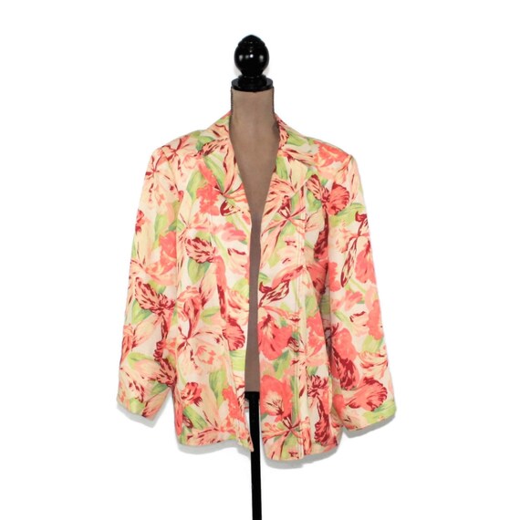 90s Y2K Plus Size Tropical Floral Jacket 2X, Orch… - image 3