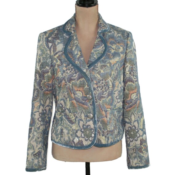 M Y2K Blue Floral Blazer Medium, Tapestry Jacket … - image 3