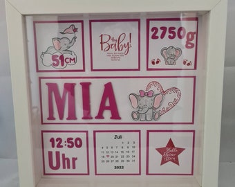 Geburtsrahmen Geschenk Taufe Geburt personalisiert Namen Datum Größe Datum verschiedene Motive Junge Mädchen