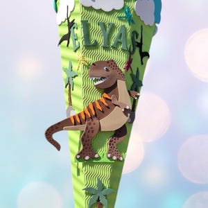 Cône d'école DIY Dino T-Rex Triceratops prêt personnalisé individuel 35 cm -100 cm illuminé lisse carton ondulé métallisé