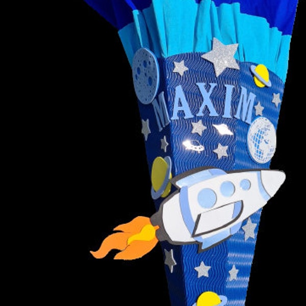 School cone #All #Space #illuminated #DIY-Set #finished school cone #personalized #individual #35 cm - 100 cm #Rocket #Stars #Planets #UFOs