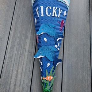 Cono escolar DIY set 2 delfines en el mar con purpurina listo para usar 35 cm - 100 cm iluminado personalizado individual cartón ondulado metalizado liso