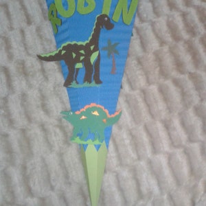 Cône d'école # Kit DIY # Dino # Volcan # Prêt à l'emploi # Sacs 35 cm - 100 cm # personnalisé # individuel # lumineux # Cornet à sucre # nom