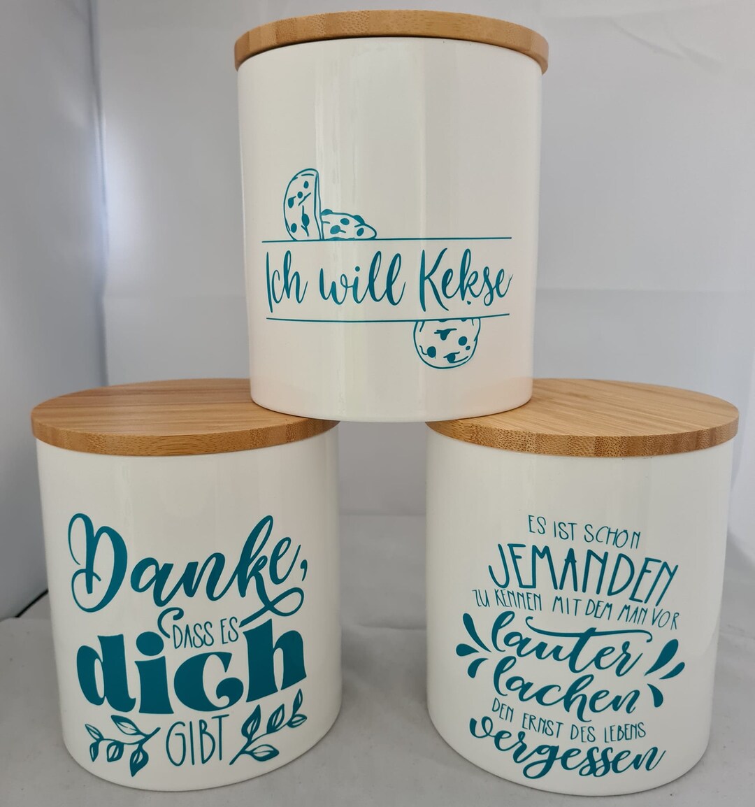 Porzellandose mit Sprüchen Keksdose personalisiert Bambusdeckel