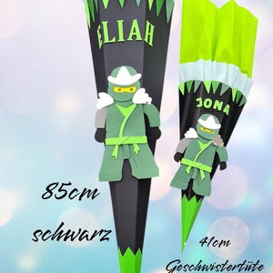 Set de manualidades de cono escolar Ninja o luchador listo para usar 68 cm 85 cm con nombre individual Kungfu Karate