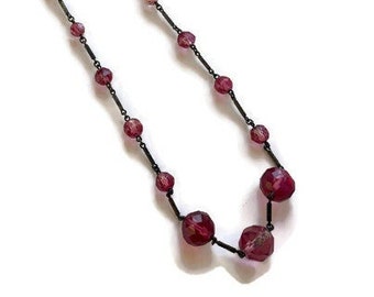 Vintage 1920s 1930s Pink Czech Glass Necklace, Art Deco Beaded Necklace, Costume Jewelry