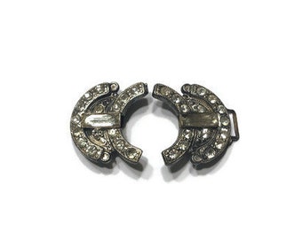 Lot 2 boucles ceinture ancienne strass métal argenté Epoque 1900 ART DECO