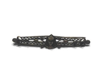 Egyptian Revival Brooch, Brass Pharaoh Bar Pin, 1920s Brooch, Costume Jewelry