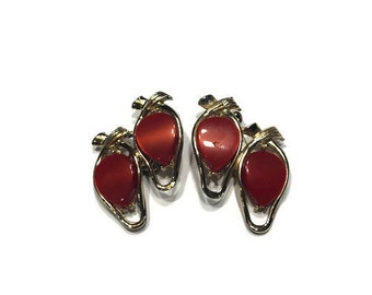 Red Moonglow Lucite Clip Earrings, 1950s Thermoset Earrings, Costume Jewelry