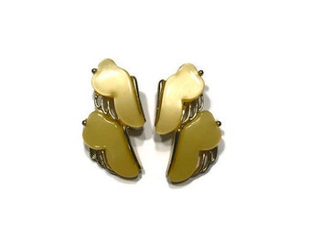 Yellow Moonglow Lucite Clip Earrings, 1950s Thermoset Earrings, Costume Jewelry