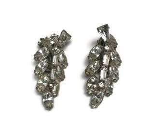 Signed Weiss Earrings, Smoky Grey Rhinestone Earrings, Vintage 1950s Earrings, Clip Earrings, Costume Jewelry