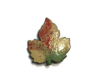 Vintage Copper and Enamel Brooch, Maple Leaf Brooch, Costume Jewelry