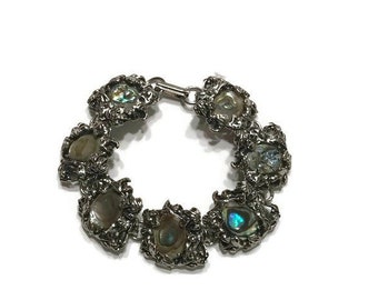 Silver Tone and Abalone Shell Link Bracelet, Vintage Bracelet, Costume Jewelry