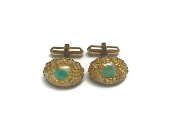 Vintage 1950s Cuff Links, Gold Confetti Lucite Cu… - image 1