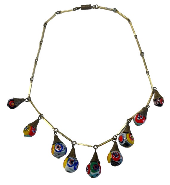 Vintage Millefiori Bead Drop Necklace, Italian Mu… - image 2