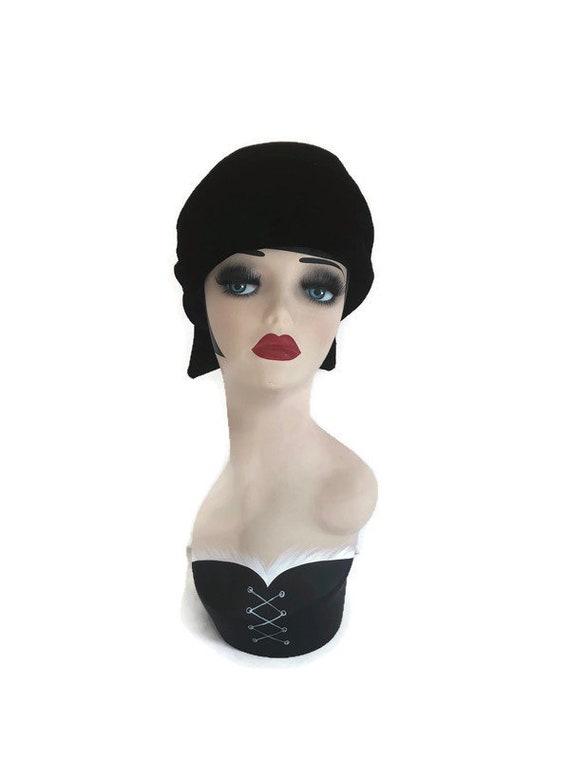 Vintage Midcentury Turban Hat, Black Velvet Turban