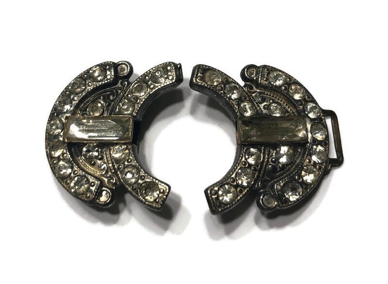 Art Deco Style Rhinestone Belt Buckle, Silver Tone Belt  display picture 1