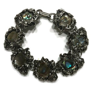 Silver Tone and Abalone Shell Link Bracelet, Vintage Bracelet, Costume Jewelry image 2