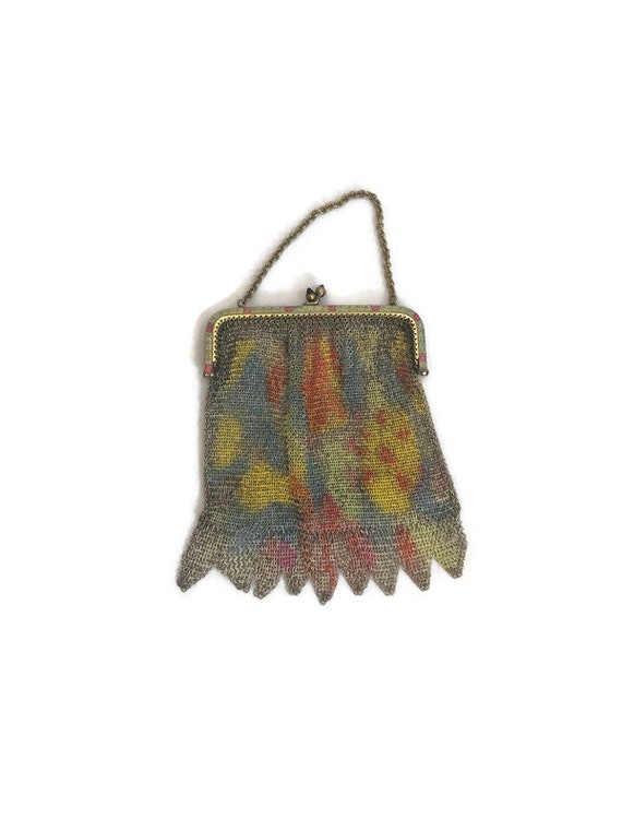 Art Deco Enamel and Metal Mesh Purse, Vintage 1920