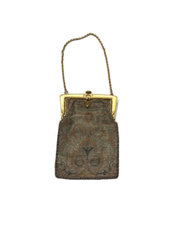 Art Deco Metal Mesh Purse, Vintage 1920s Enameled