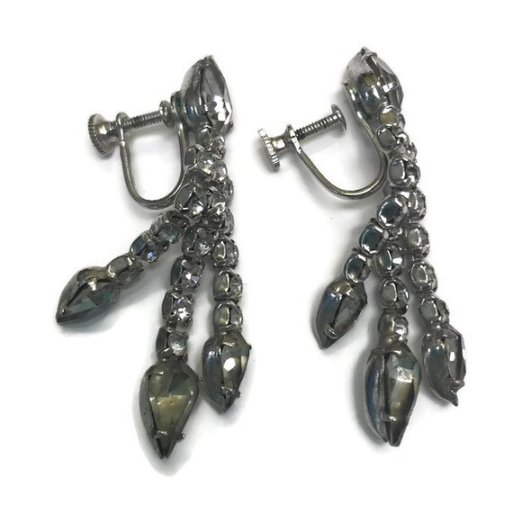Signed Kramer Earrings, Rhinestone Dangle Earring… - image 2