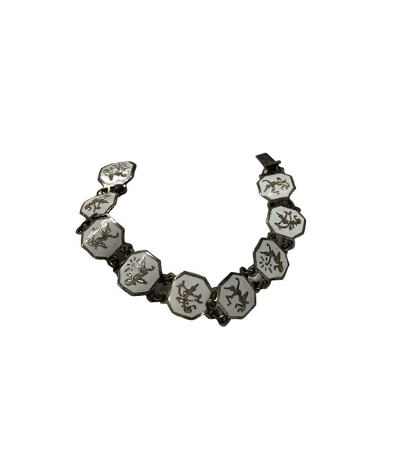 White Niello Style Link Bracelet, Vintage Siam St… - image 1