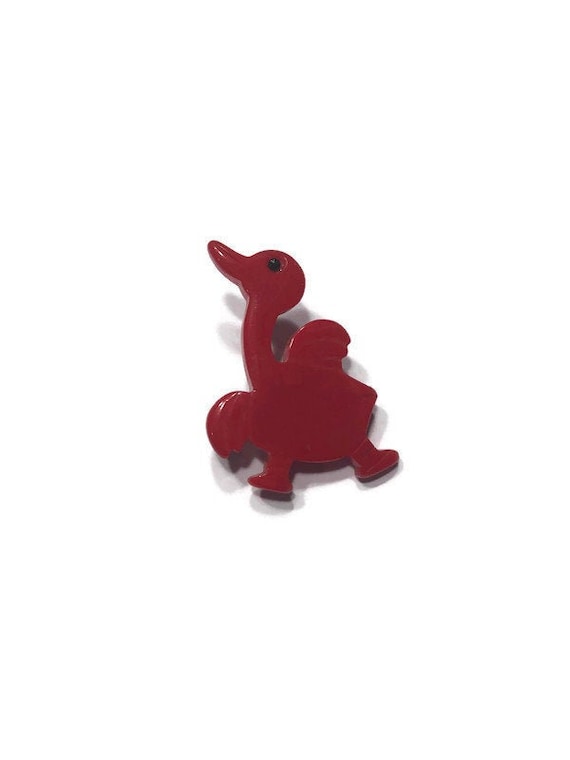 Vintage Plastic Novelty Brooch, Red Lucite Duck Br