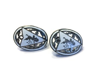 Nielloware Ohrringe, Thai Siam Sterling Silber Ohrringe, Schraubrücken Ohrringe, Kostüm Schmuck