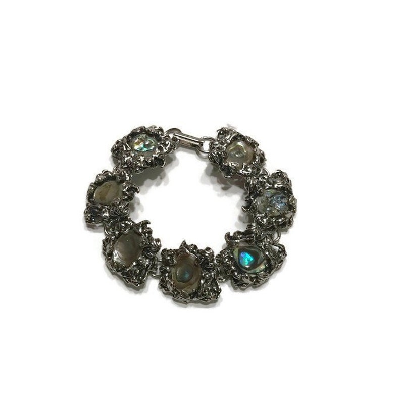 Silver Tone and Abalone Shell Link Bracelet, Vintage Bracelet, Costume Jewelry image 1