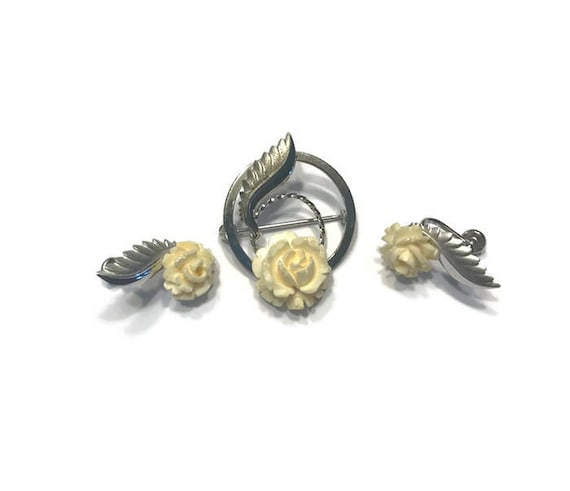 Signed DCE Sterling curtis Jewelry Manufacturing Co. Brooch and Earring Set Vintage 1960s Jewelry Silver and Faux Ivory Costume Jewelry Etsy Canada
