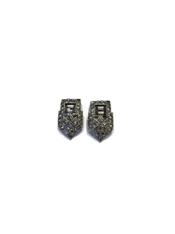 Set of Two Small Rhinestone Dress Clips, Art Deco… - image 1