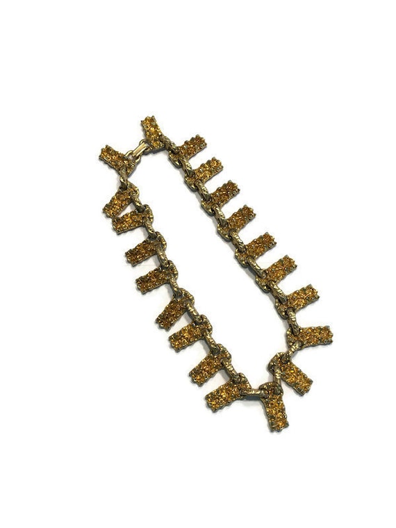 Vintage Brutalist Collar Necklace, Gold Tone Moder