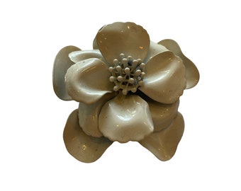 White Dogwood Brooch, Vintage 1960s Enamel Flower Pin, Mod Flower Power Jewelry, Costume Jewelry