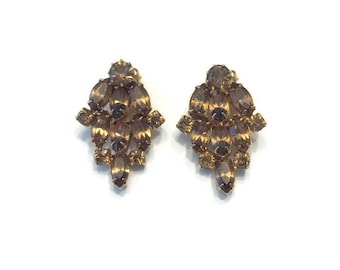 Vintage Faux Topaz Earrings, Signed Weiss Earrings, Vintage 1950s Clip Earrings, Costume Jewelry
