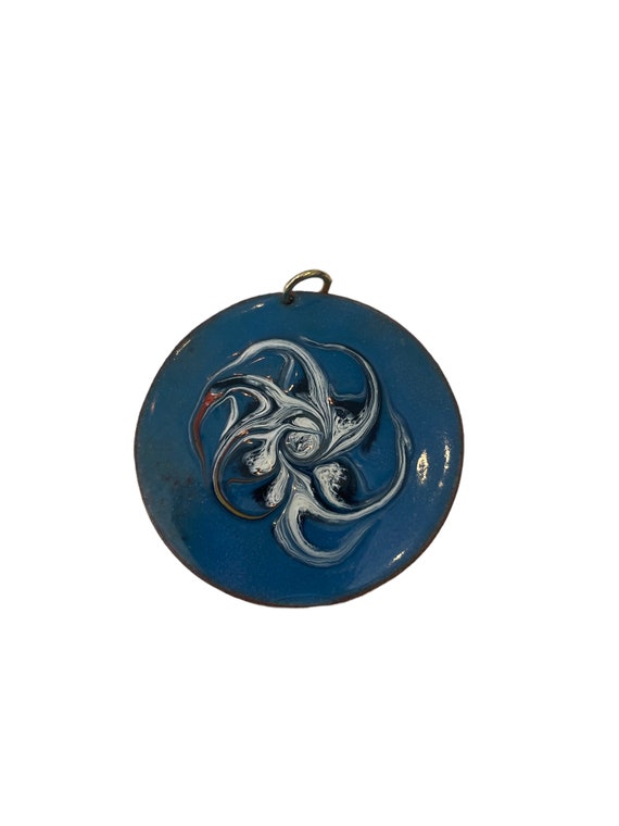 Vintage Copper and Blue Enamel Pendant, Modernist… - image 3