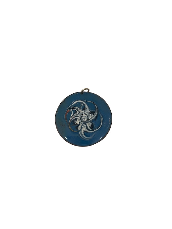 Vintage Copper and Blue Enamel Pendant, Modernist… - image 1