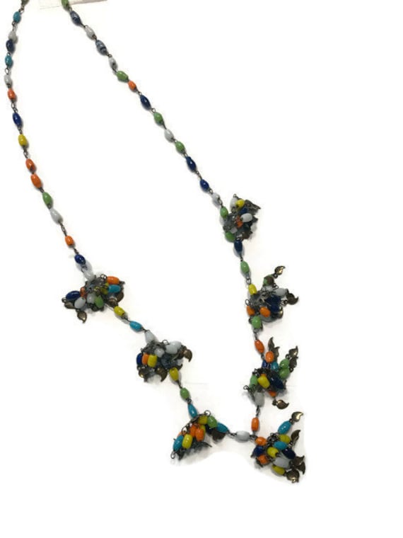 Vintage Glass Bead Necklace, Colorful Glass Neckla