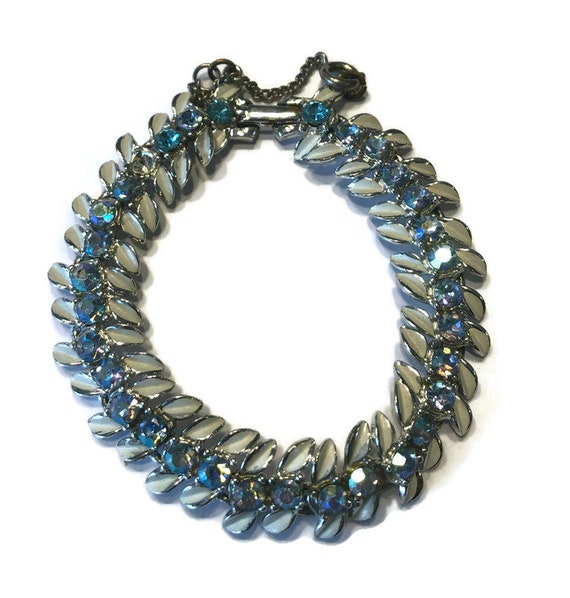 Vintage Blue Aurora Borealis Rhinestone Bracelet,… - image 2