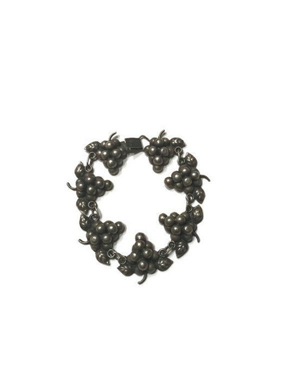 Vintage Silver Grape Bunch Bracelet, Mexican Link 