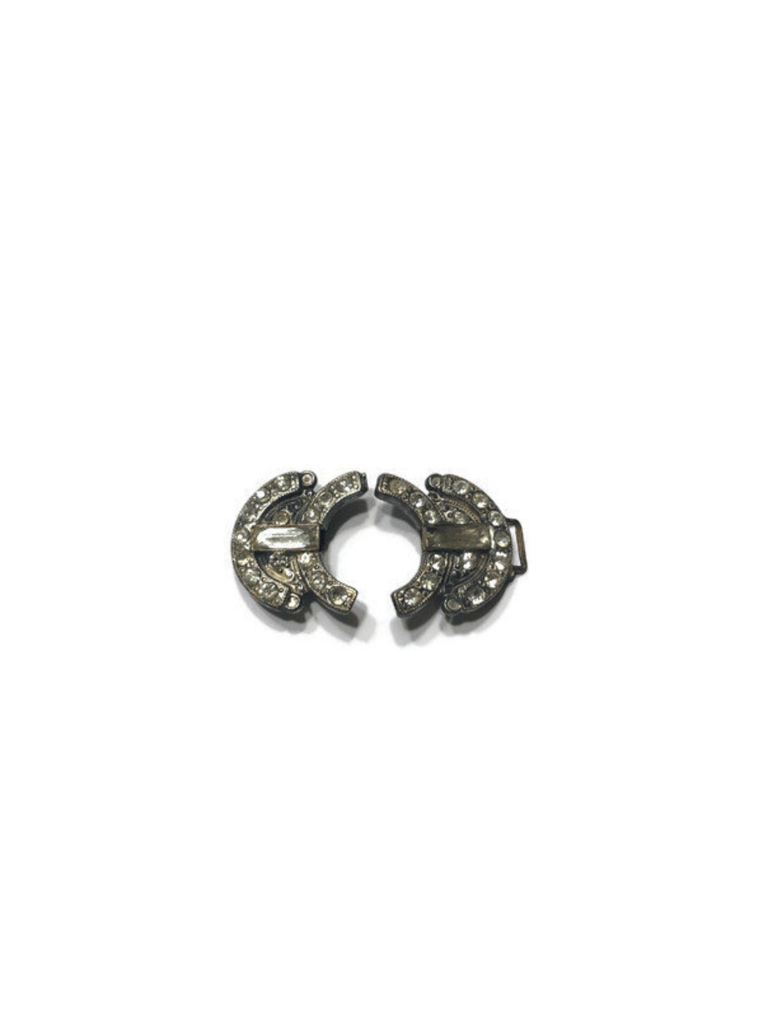 Art Deco Style Rhinestone Belt Buckle, Silver Tone Belt  display picture 1