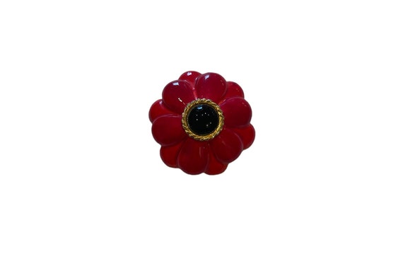 1960s Red Enamel Flower Brooch, Signed "Original … - image 1