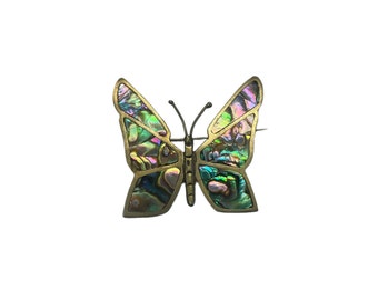 Vintage Abalone Shell and Sterling Silver Brooch, Mexican Figural Butterfly Brooch, Costume Jewelry
